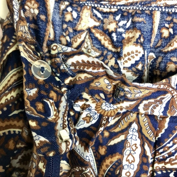 Vintage Blue & Brown Paisley Flowy Zipper Midi Skirt - Picture 6 of 8